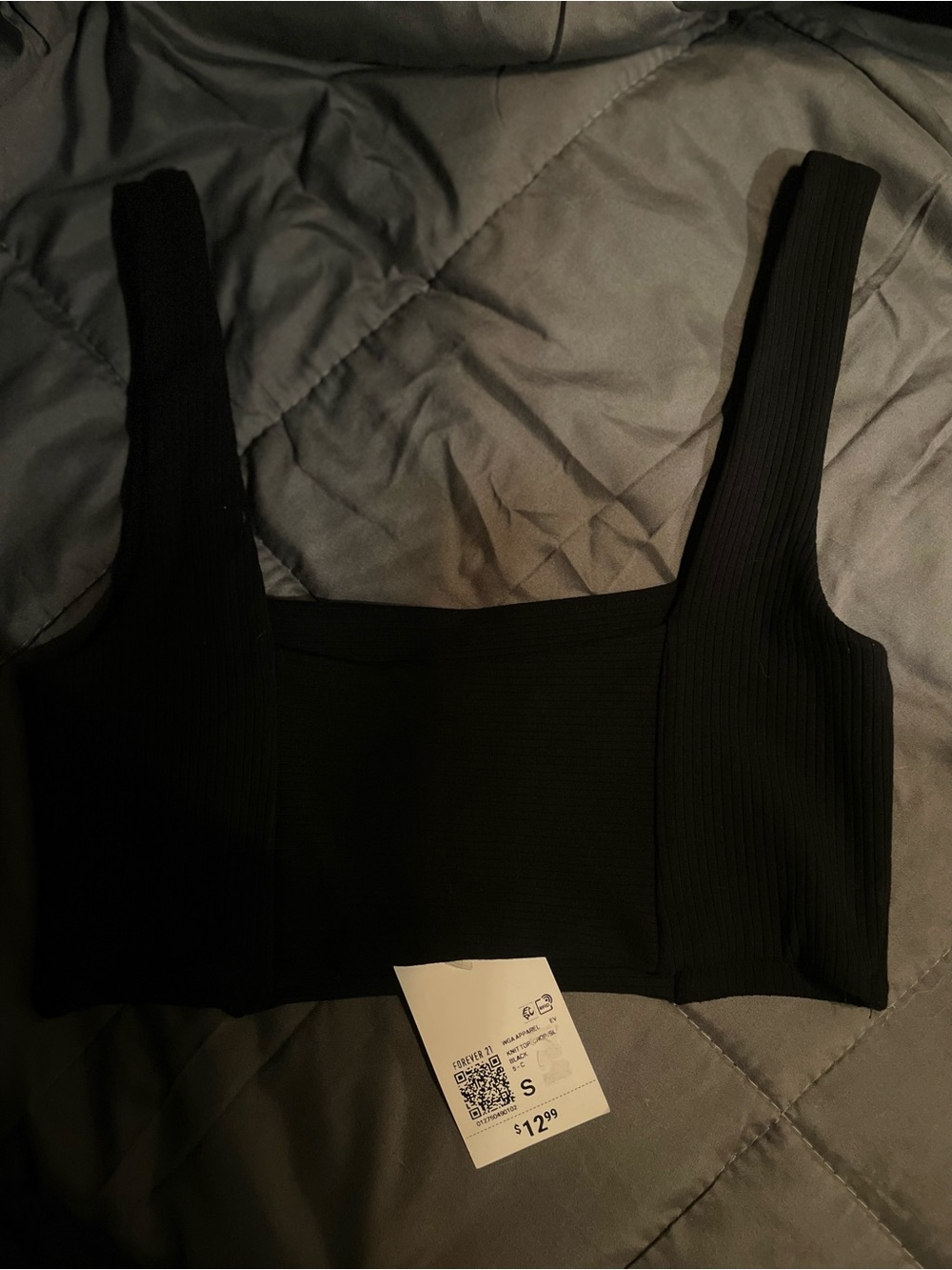 Forever 21 Black Ribbed Square Crop Tank